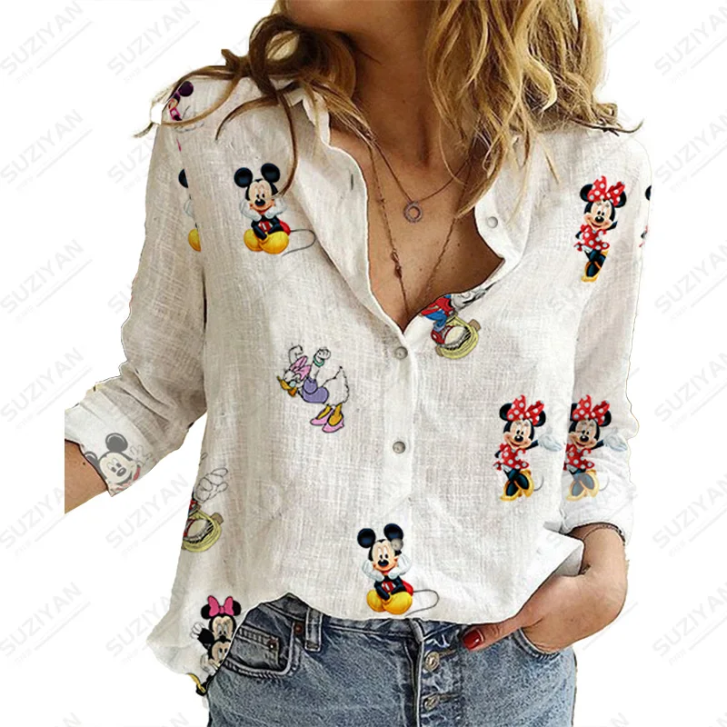Disney Blusa de cuello vuelto con botones de Mickey para mujer camisa informal de manga larga elegante primavera y otono nueva moda Fashable Ecommerce Elementor Template Kit