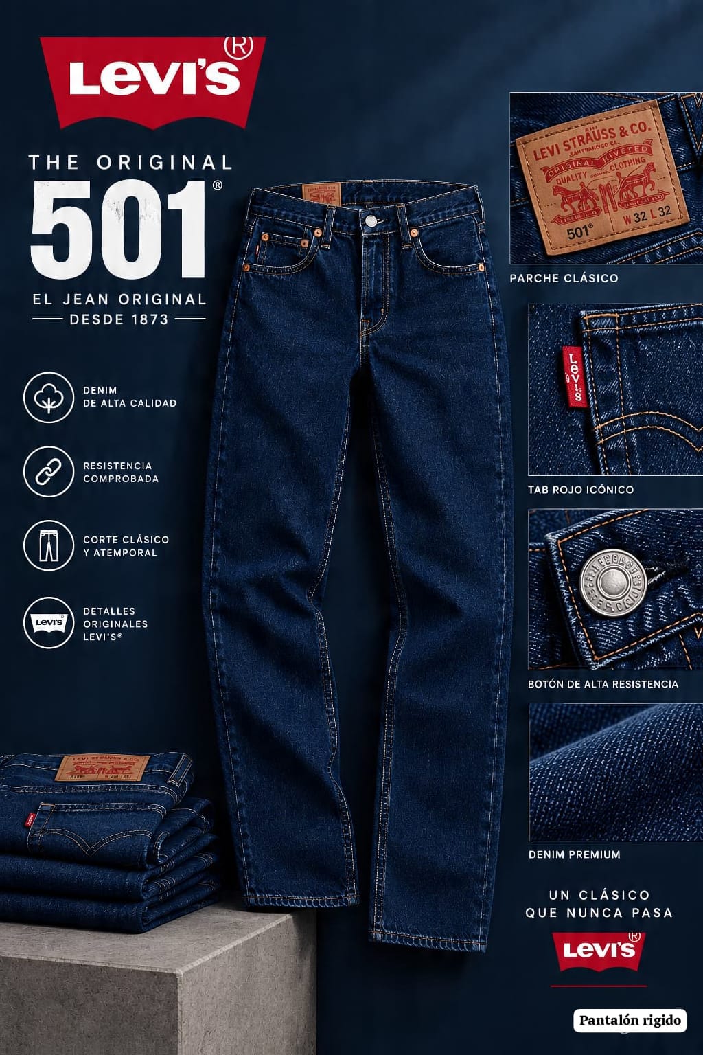 Pantalon caballero estilo 501 Azul Mezclilla